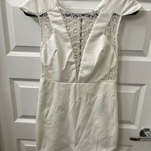 Sabo Skirt Cream Sheath Dress with Plunge Neckline and Cap Raglan Sleeves